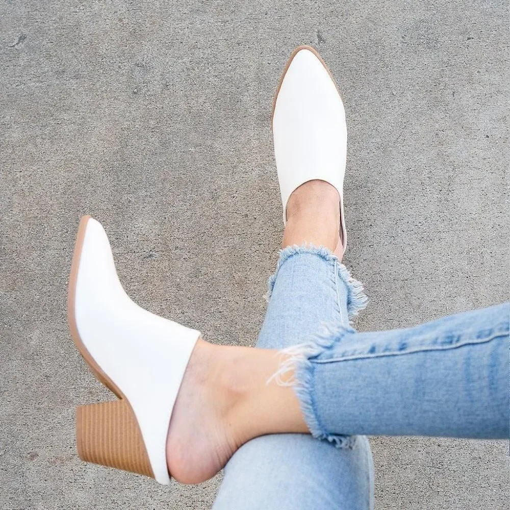 Block Heel Pointed-Toe Mules Size 6 - Picture 2 of 5